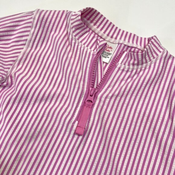 Ruffle Butts Pink & White Striped Long Sleeve Rash Guard Top 7 Swim Summer - Picture 3 of 4